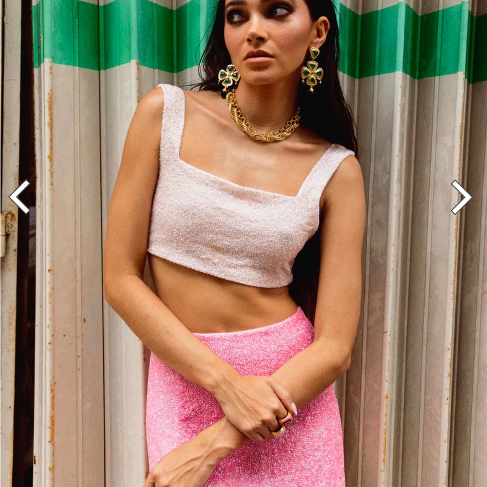 Chic Pink and White Crop Top Set